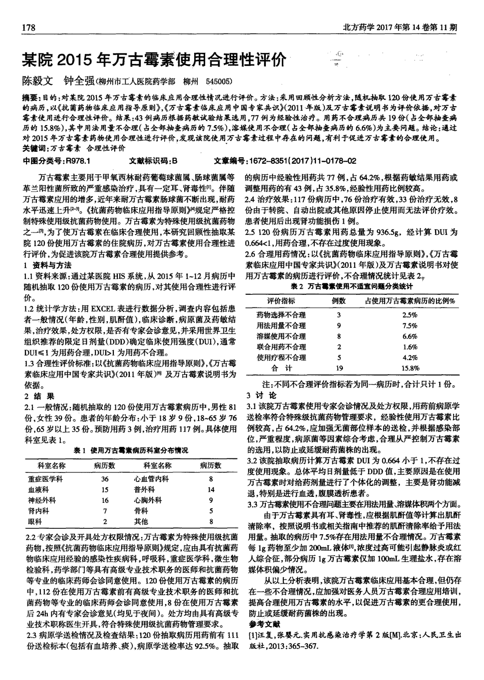 期刊某院2015年万古霉素使用合理性评价被引量:1    目的:对某院2015