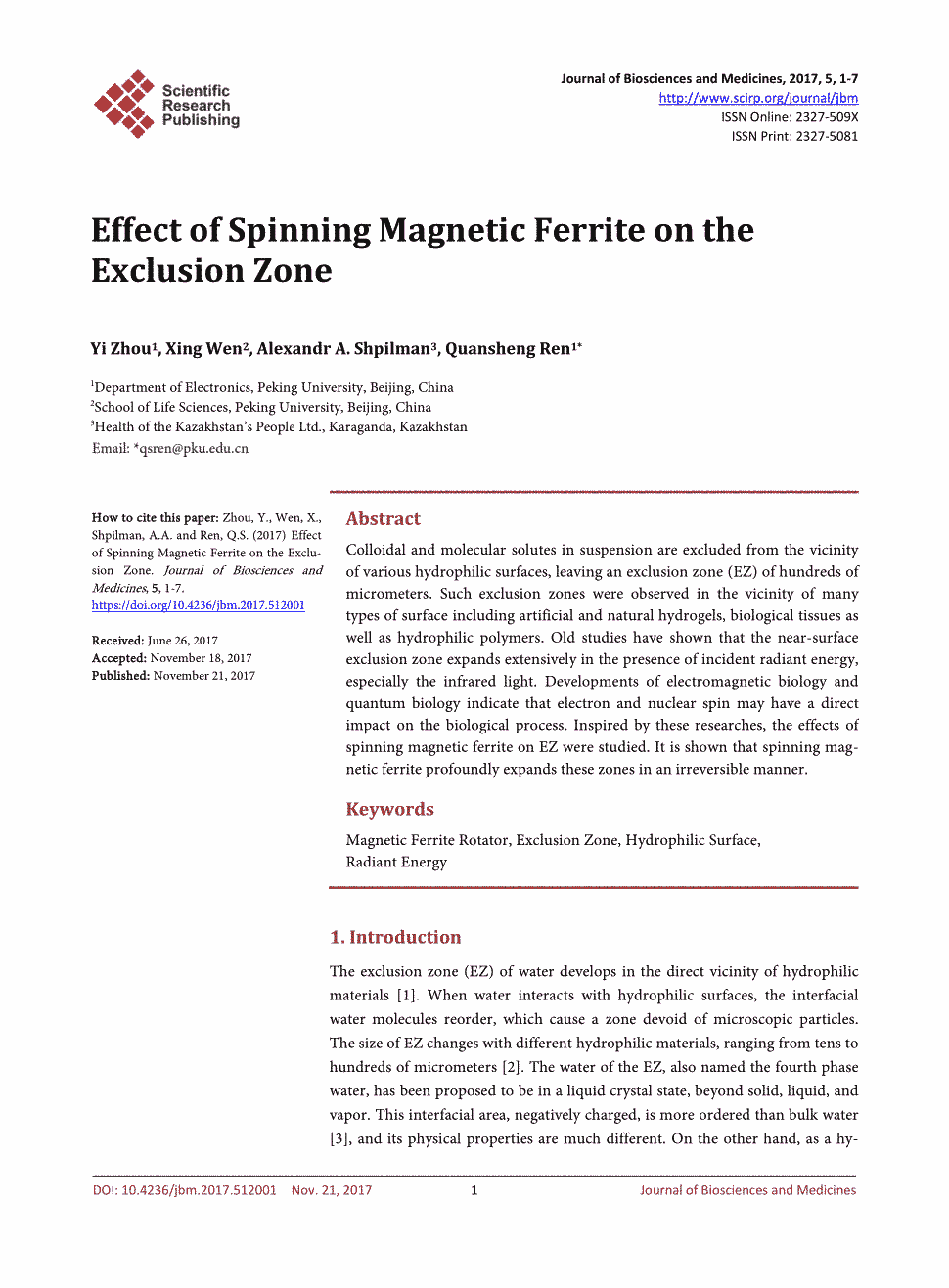 期刊effectofspinningmagneticferriteontheexclusionzone