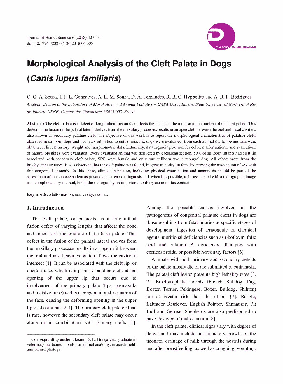 期刊morphological analysis of the cleft palate in dogs(canis