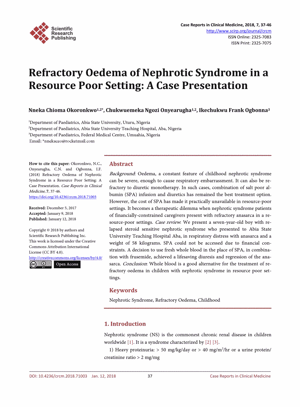 期刊refractory oedema of nephrotic syndrome in a resource poor