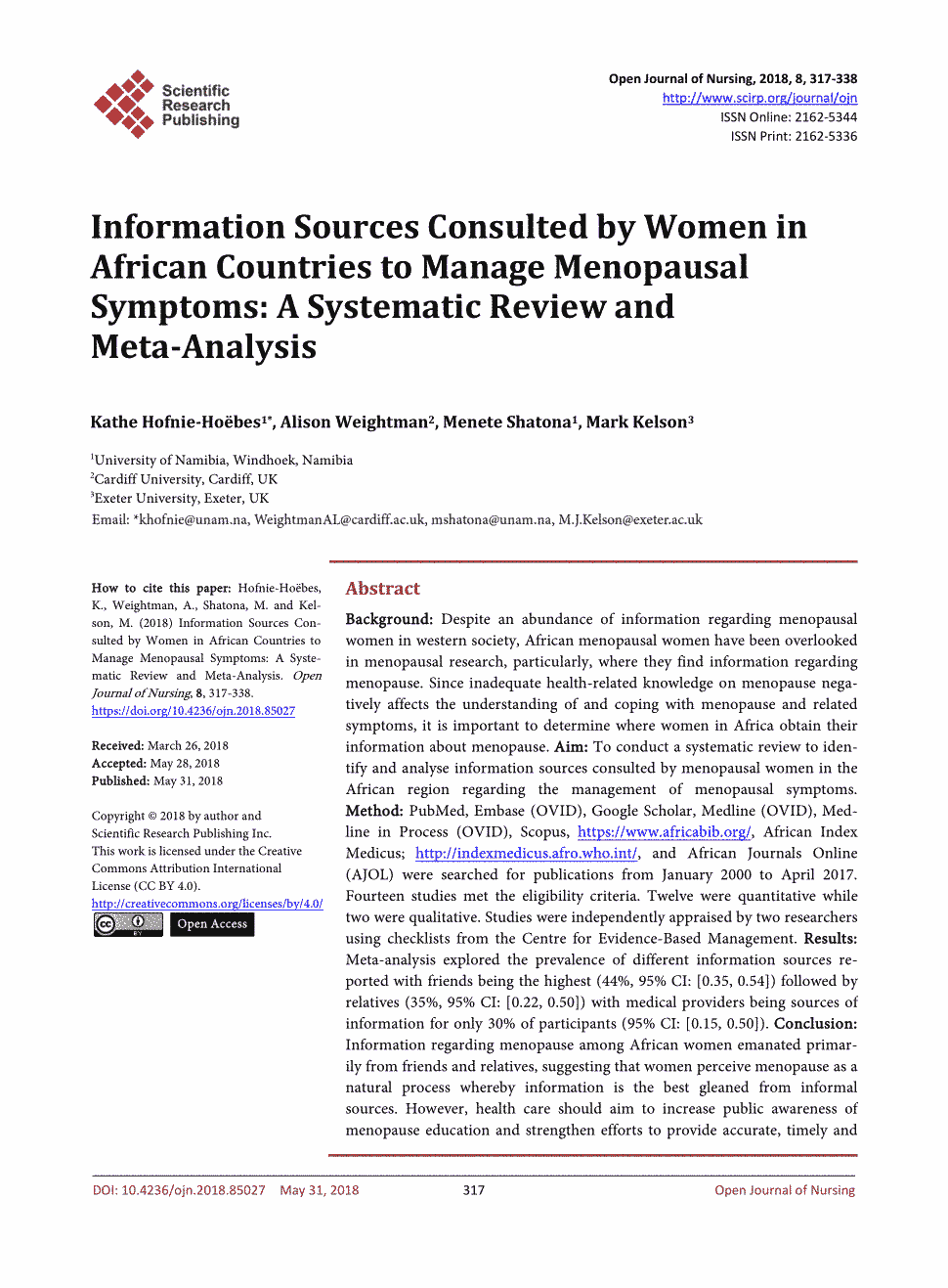 期刊information sources consulted by women in african countries