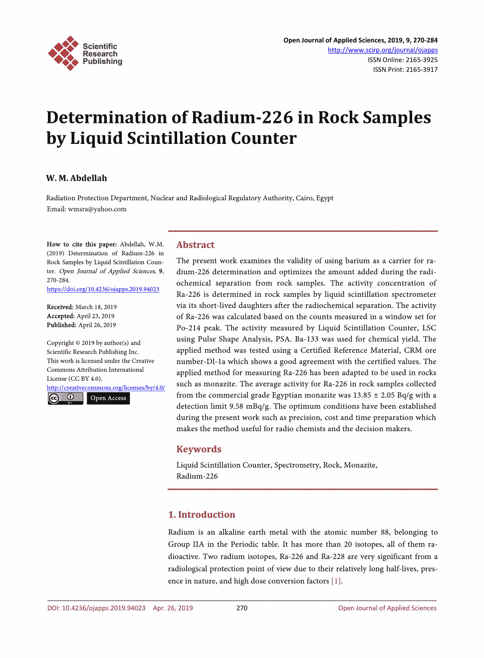 期刊determinationofradium-226inrocksamplesbyliquidscintillation