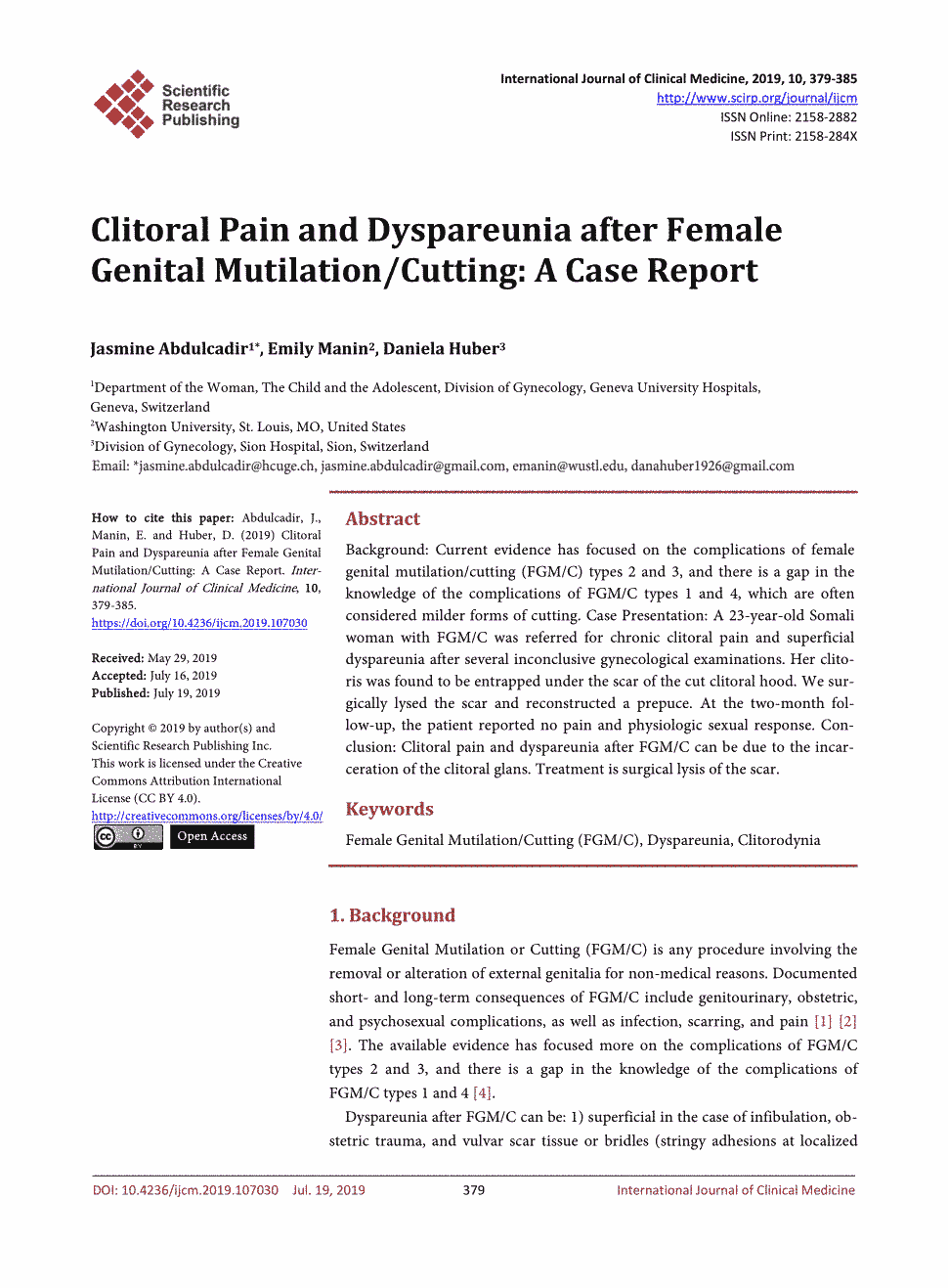 期刊clitoralpainanddyspareuniaafterfemale genital mutilation