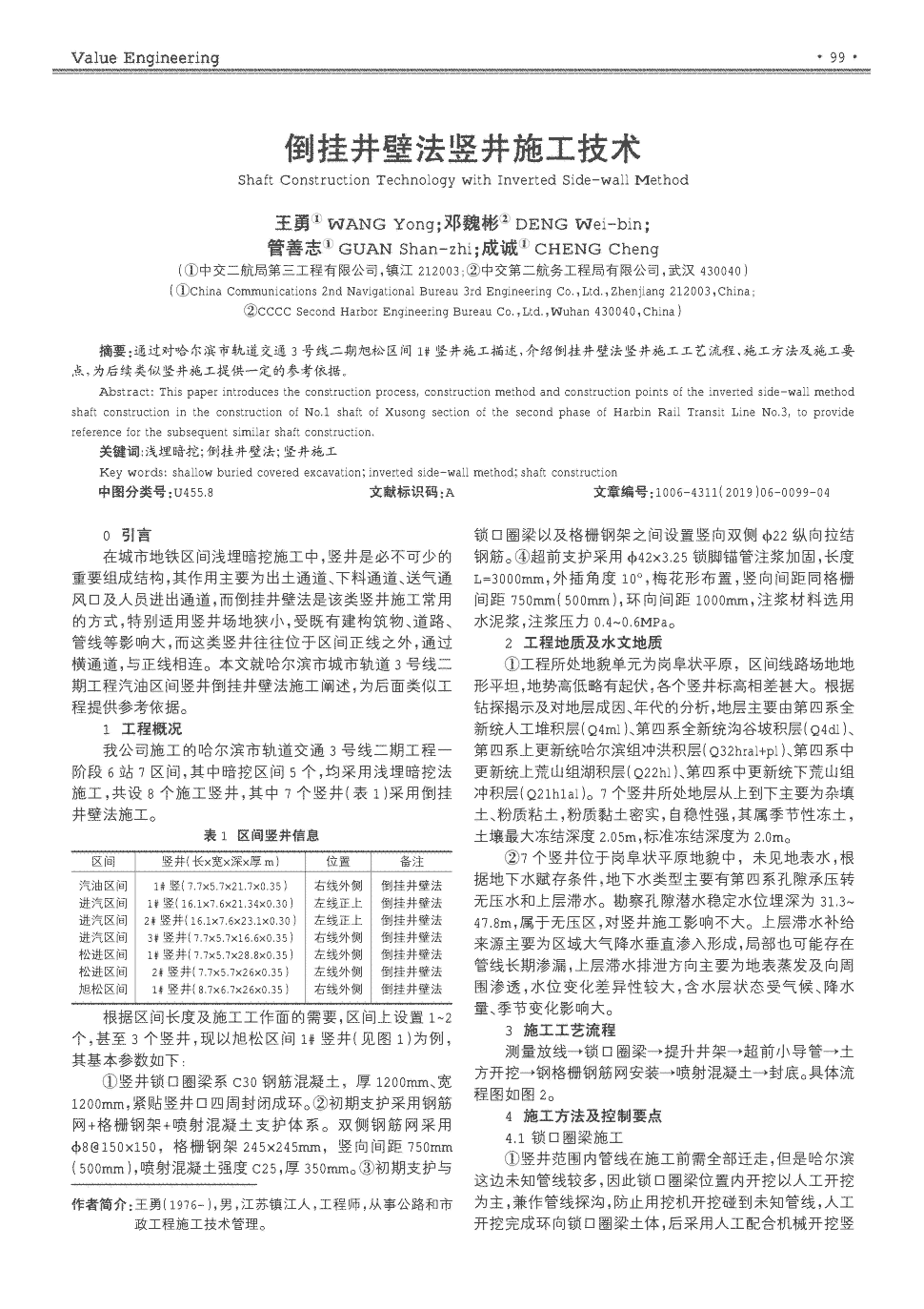 期刊倒挂井壁法竖井施工技术      通过对哈尔滨市轨道交通3号线二期