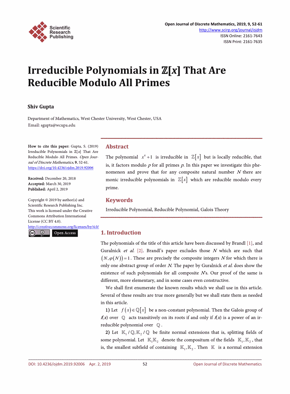 期刊irreducible polynomials in &#918;[x] that are reducible