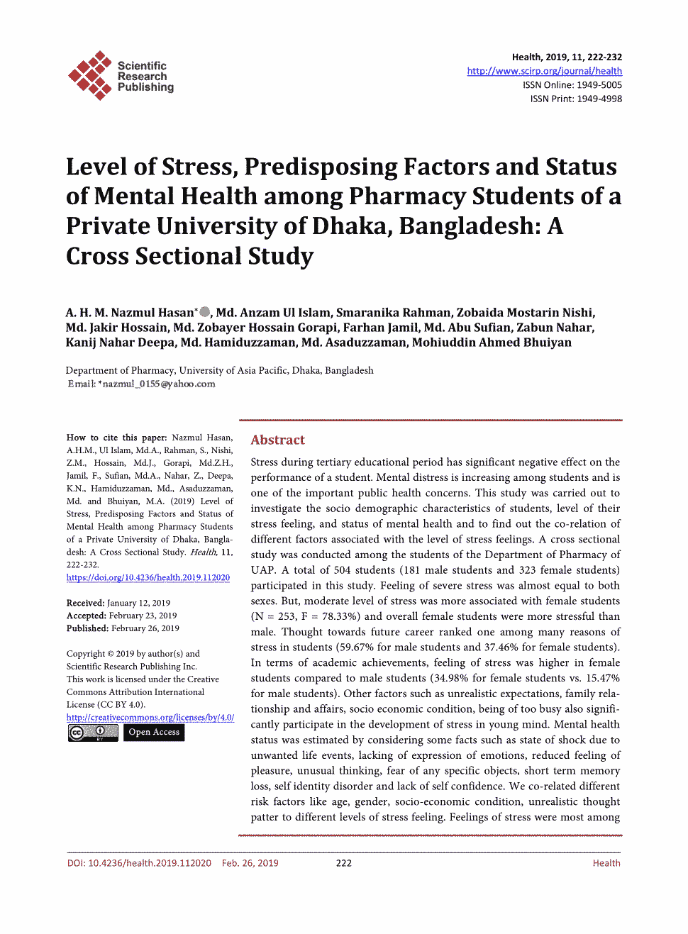 期刊levelofstress,predisposingfactorsandstatusofmentalhealth