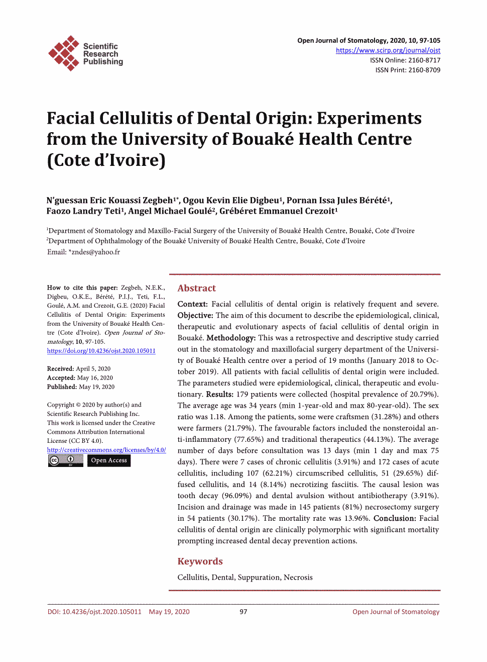 期刊facial cellulitis of dental origin: experiments from the