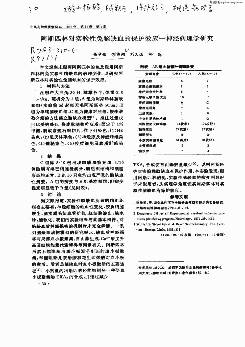 《中风与神经疾病杂志》1995年第1期 30,共1页杨举伦刘诗翔刘大荣邹红